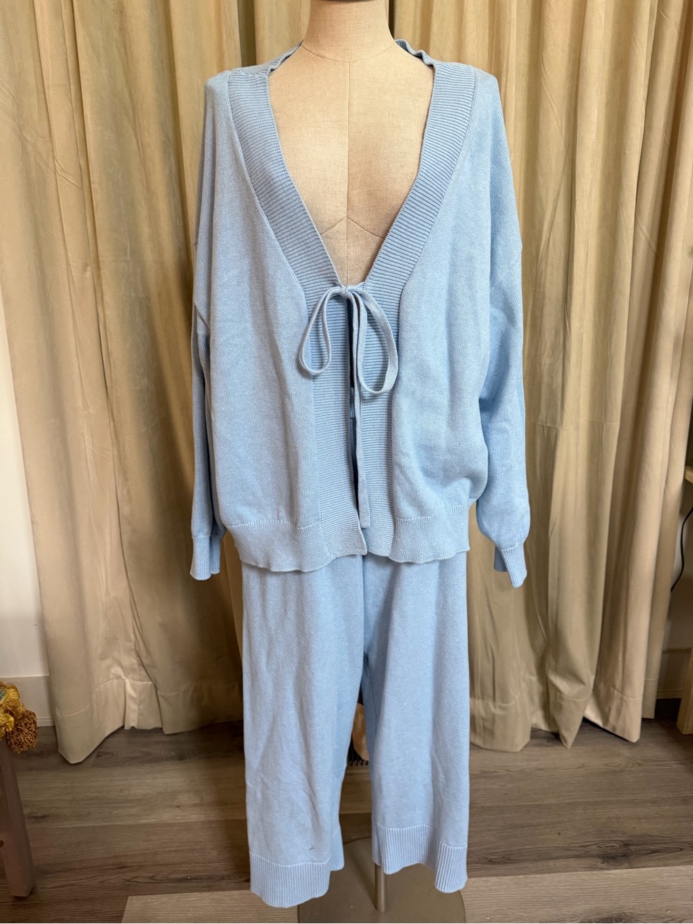 Free People Beach XL Light Blue Knit Tie-Front Lounge Set NWOT